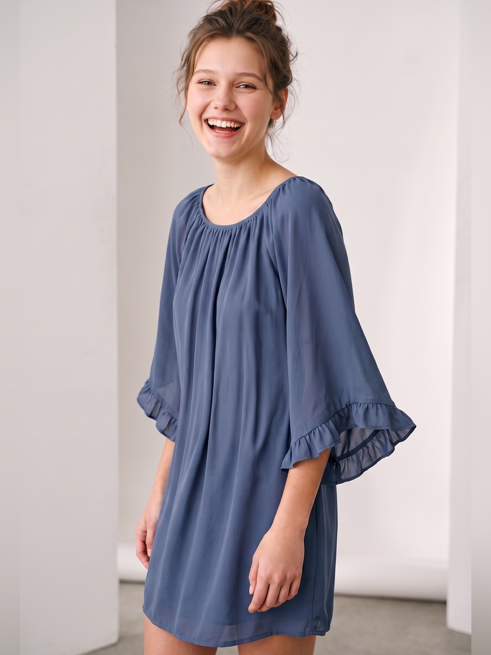 “Frill for the taking” Lulu’s denim blue shift dress. Size large GUC - Picture 11 of 11